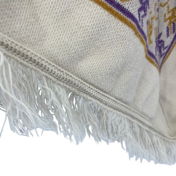 Vintage 70’s Poncho Knit Bird Print Gold‎ Purple OSFA - Picture 5 of 8